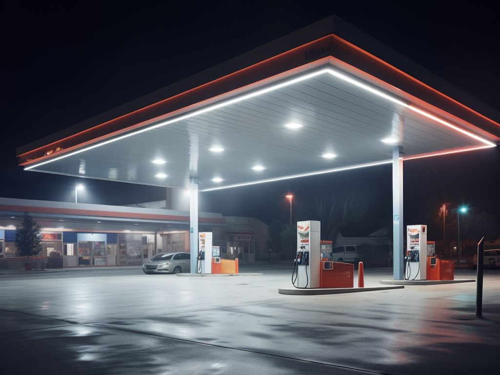 LED gas station with canopy lights