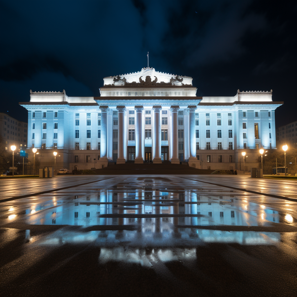 government building lit up with LED municipal lighting